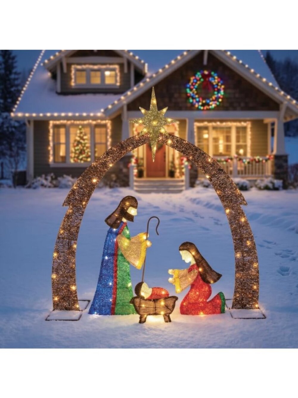 52” Lighted Nativity Scene Outdoor Christmas Decor, 90 LED Pre-Lit Holy Family